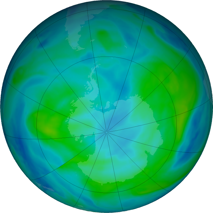 Antarctic ozone map for 08 March 2020
